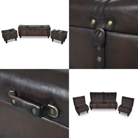 Cassapanca Set 3 pz Marrone - Pouf - Panca