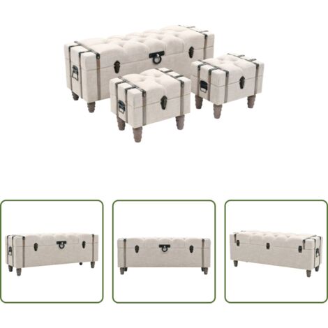 Cassapanche vintage -  Set Cassapanche 3 pz in Legno Massello e Acciaio 112x37x45 cm