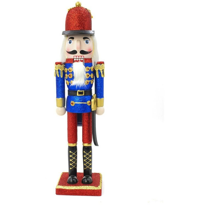 Casse-Noisette de Noel de soldat structure en bois paillettes 38Hcm Couleur: Rouge