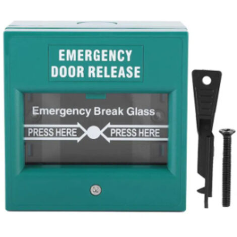 Casse-vitre de sécurité pour porte d'évacuation - Bouton d'alarme incendie avec relais d'ouverture automatique - Boîtier plastique résistant avec panneau sablé - Contact NO/NC/COM - Dimensions 8.7x8.7