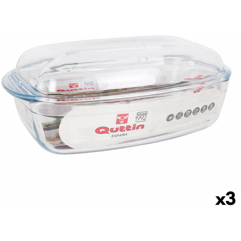 Casserole avec couvercle Quttin transparent 6.7 l verre 37 x 22 x 14.1 cm (3 pièces)