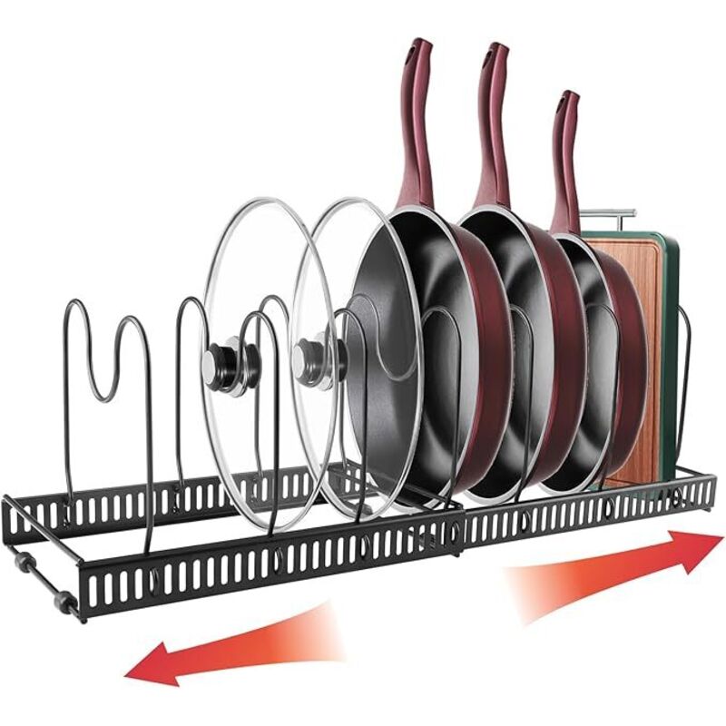 Casserole de rangement, organisateur de poêle à frire réglable, 7 compartiments dans le placard de cuisine, tiroir pour casseroles, casseroles,