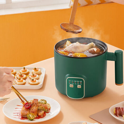 Casserole Électrique Mini 1.8L Multifonctionnelle avec Poignée pour Cuisson Rapide Sans Attacher - Couche Double Verte, Capacité 1.8L, Matériel Plastique