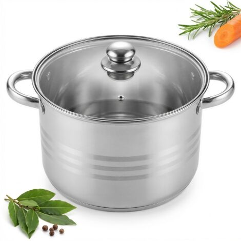 Casserole en acier inoxydable 12,5 L Ø 28 cm avec couvercle en verre pour la cuisson