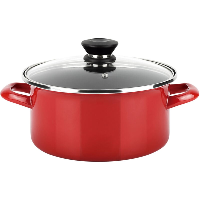 Optimax Casserole Induction 26 cm Acier Émaillé, Antiadhésif sans pfoa, Couvercle Verre Rouge - Fagor