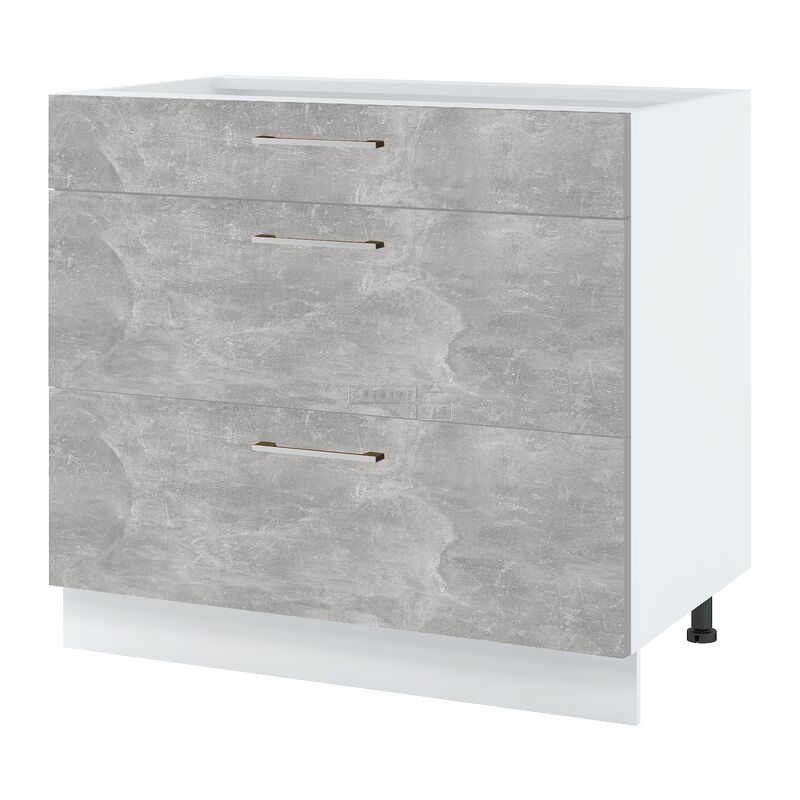 Casserolier Bellissi Beton Naturel L 90 cm - Porte avec poignée apparente Coulisses tiroir avec amortisseur Grey