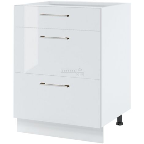 Casserolier Bellissi Blanc Brillant L 60 cm -  Porte avec poignée apparente Coulisses tiroir avec amortisseur White