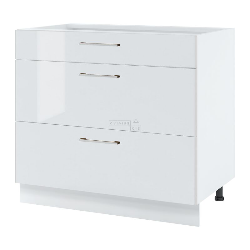 Casserolier Bellissi Blanc Brillant L 90 cm - Porte avec poignée apparente Coulisses tiroir sans amortisseur White