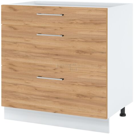 Casserolier Bellissi Chene L 80 cm -  Porte avec poignée apparente Coulisses tiroir avec amortisseur Décor chêne brut