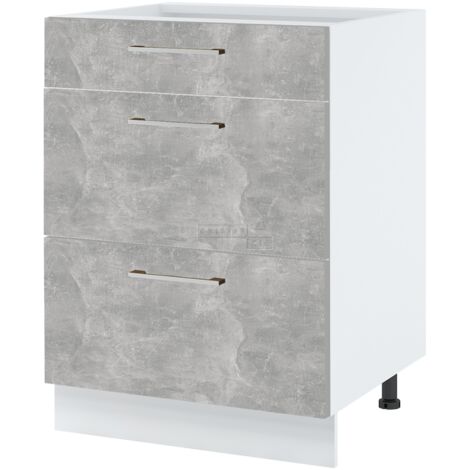 Casserolier îlot de cuisine Bellissi Beton Naturel L 60 cm -  Porte avec poignée apparente Coulisses tiroir avec amortisseur Grey