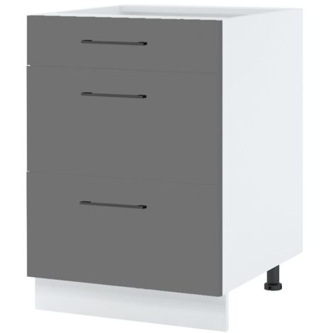 Casserolier îlot de cuisine Lovia Gris Mat L 60 cm -  Porte avec poignée apparente Coulisses tiroir avec amortisseur Grey