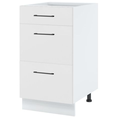 Casserolier Lovia Blanc Mat L 40 cm -  Porte avec poignée apparente Coulisses tiroir avec amortisseur White