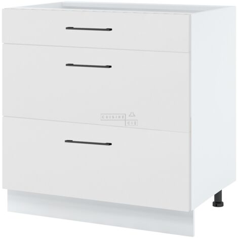Casserolier Lovia Blanc Mat L 80 cm -  Porte avec poignée apparente Coulisses tiroir avec amortisseur White