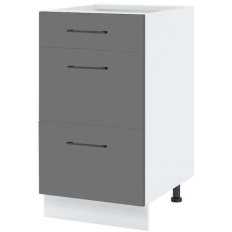 Casserolier Lovia Gris Mat L 40 cm -  Porte avec poignée apparente Coulisses tiroir sans amortisseur Grey
