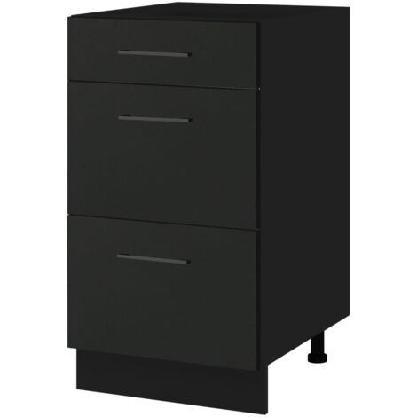 Casserolier Lovia Noir Mat L 40 cm -  Porte avec poignée apparente Coulisses tiroir avec amortisseur Black