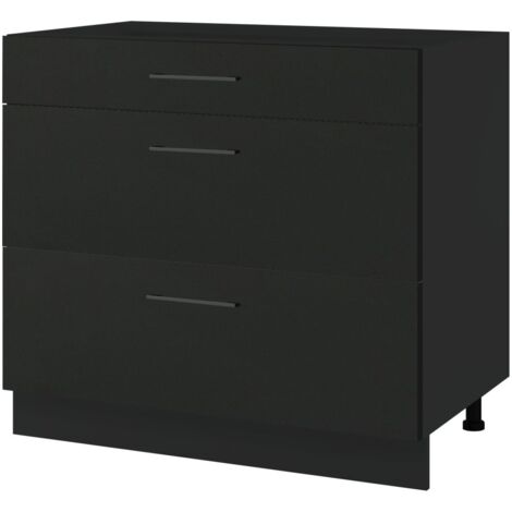 Casserolier Lovia Noir Mat L 90 cm -  Porte avec poignée apparente Coulisses tiroir avec amortisseur Black