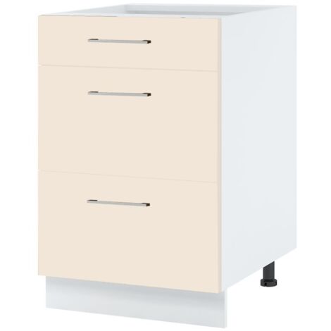 Casserolier Lovia Vanille Mat L 50 cm - Couleur de Caisson Gris - Porte avec poignée apparente Alu