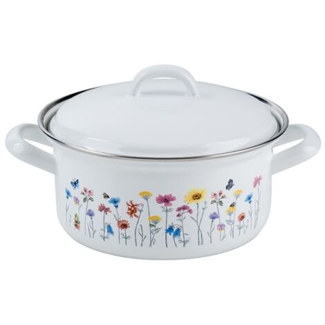 Casseruola Riess Country con coperchio Flora Ø16cm smaltato