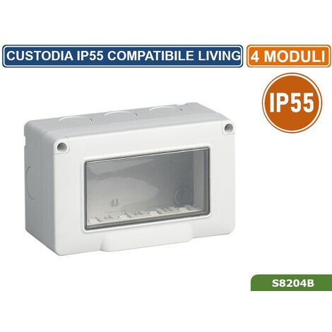 Cassetta 4 Moduli da Parete con Sportello IP55 - Compatibile Living Light - TOT