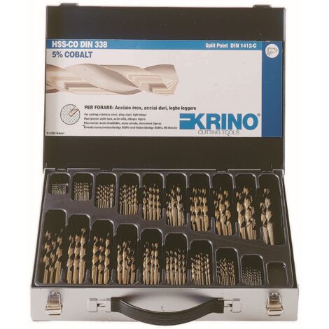 Cassetta con 116 Punte al 5% di cobalto per trapano - Diametro 1 / 10 mm x 0,5