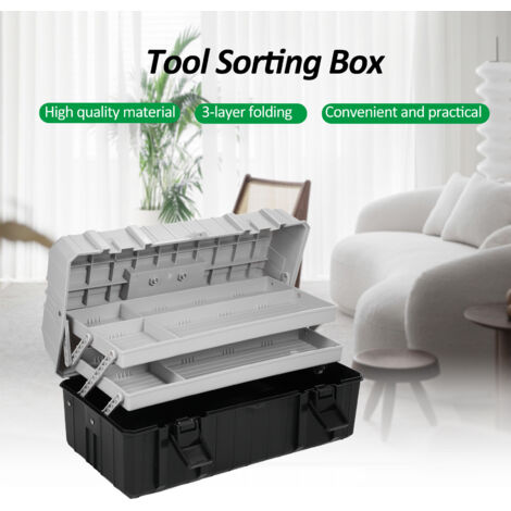 Cassetta degli attrezzi in plastica, cassetta degli attrezzi portatile a 3 strati, organizer per moltiplicazioni per hobby o artigianato per attrezzi domestici, chiodi e spille, nero-grigio