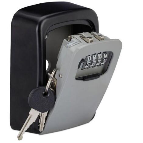 Cassetta di sicurezza per chiavi, nero/argento, 117 x 82 x 37 mm, codice a 4 cifre, montaggio a parete, contenitore per chiavi