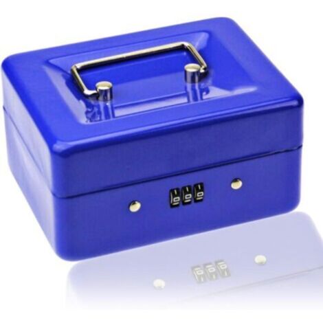 Cassetta di sicurezza piccola con serratura a combinazione - Cassetta di sicurezza in metallo resistente con vassoio portamonete, 15×12×8 cm (blu, piccola)