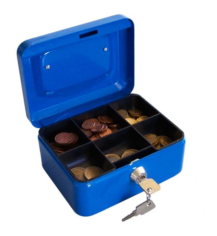 Image of Bakaji - cassetta di sicurezza portavalori con vassoio portamonete + 2 chiavi 15 x 11 cm