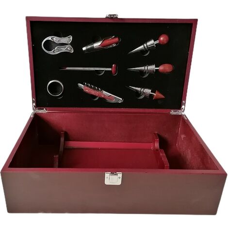 Cassetta in legno per 2 bottiglie vino accessori sommelier degustazione apribottiglie salvagoccia versatore termometro cavatappo