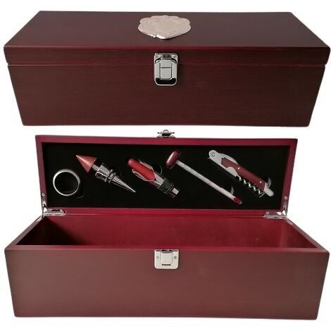 Cassetta in legno per bottiglia vino accessori sommelier degustazione apribottiglie salvagoccia versatore termometro cava tappo