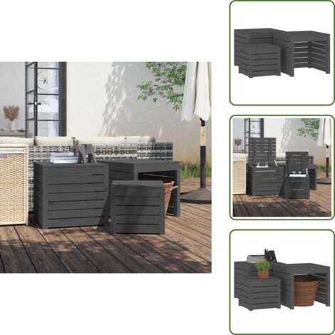 Cassetta in legno - vidaXL Set Cassette da Giardino 3 pz Grigio in Legno Massello di Pino - Cassetta da giardino grigio