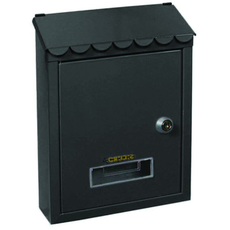 Image of Cassetta postale media con tetto e chiave a cilindro nera - cm.21x7x30h. - colore nero