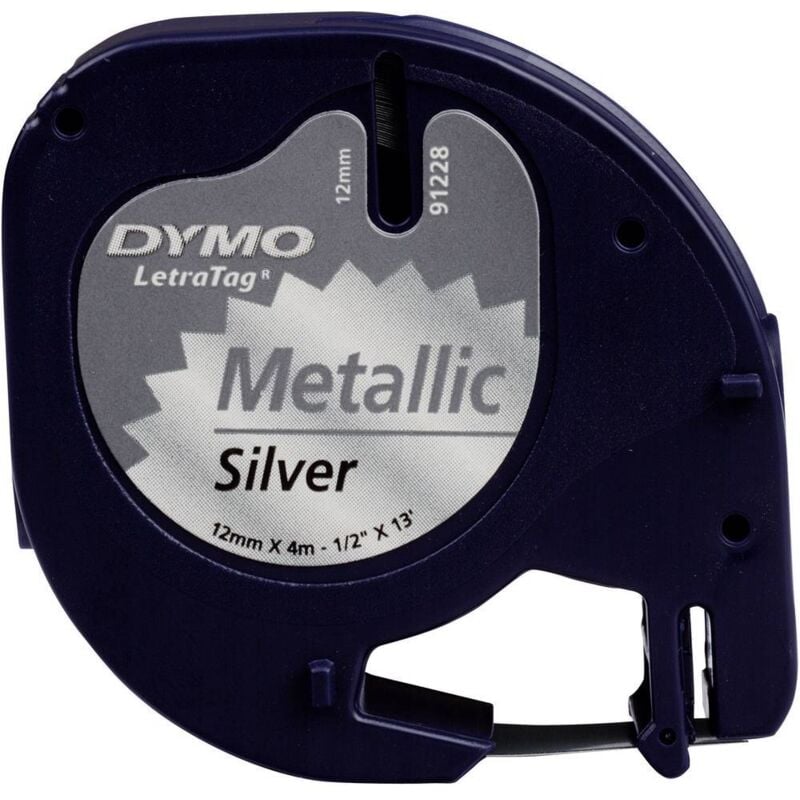 Cassetta nastro Dymo 91228 Colore Nastro: Argento (Metallizzato) Colore carattere: Nero 12 mm 4 m