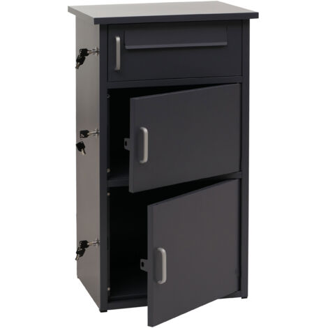 Cassetta per pacchi HHG-297, cassetta postale portalettere, 3 scomparti, acciaio 89x49x38cm, grigio scuro