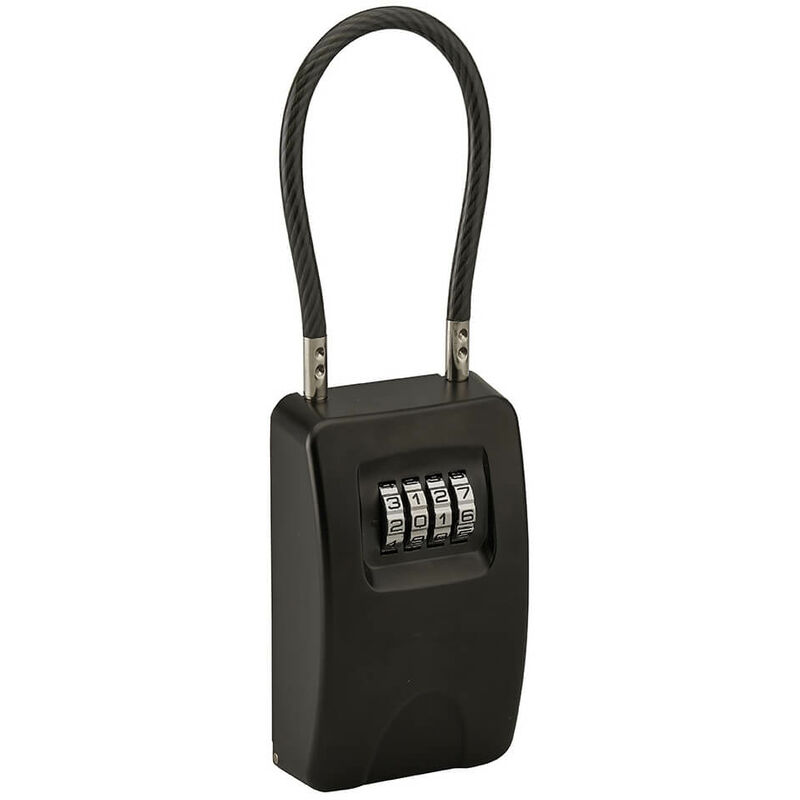 Image of Cassetta porta chiavi a combinazione, 4 cifre, in acciaio, 47x75mm, con cavo, nera Thirard