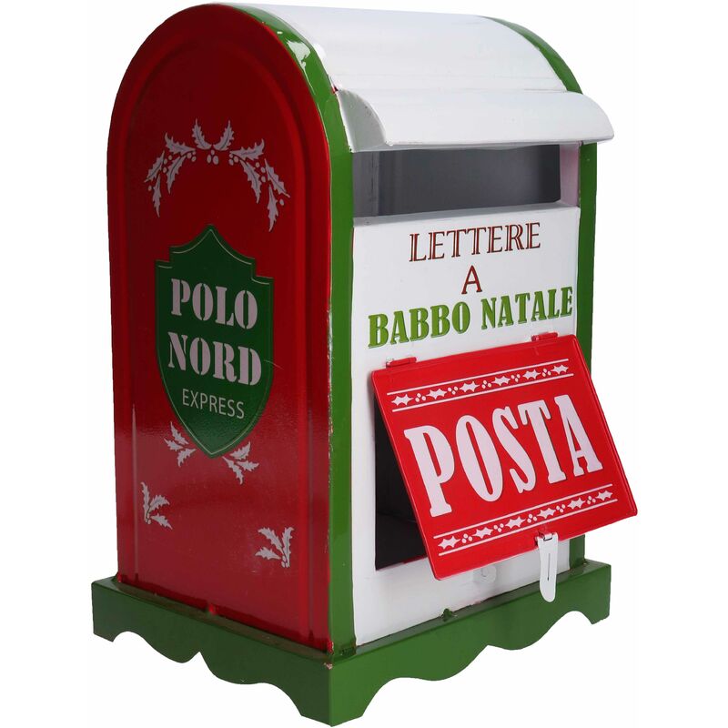 Image of Giordanoshop - Cassetta posta di Babbo Natale Natalizia 20x22,5xh33 cm in Metallo verde bianco