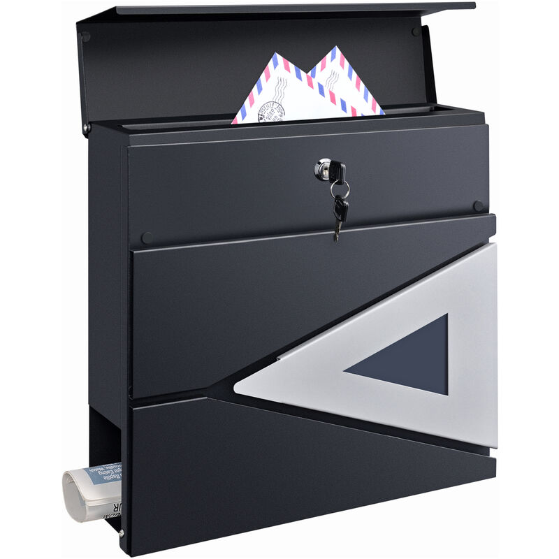 Image of Cassetta Postale con sportello in Acciaio design elegante + 2 chiavi vari colori dimensioni : Antracite/Argento