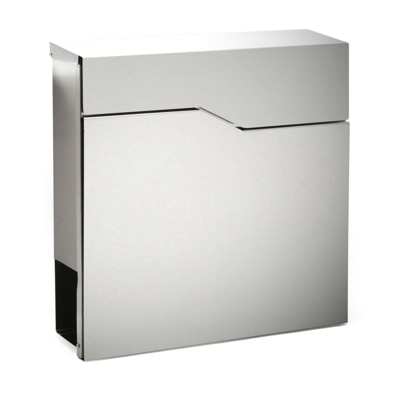 Image of Helloshop26 - Cassetta postale di design in acciaio inox con scomparto per giornali e montante in acciaio inox color argento