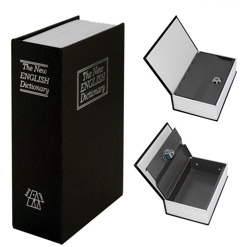 Image of Cassetta sicurezza portavalori libro porta monete chiave metallo 265x200x65 mm