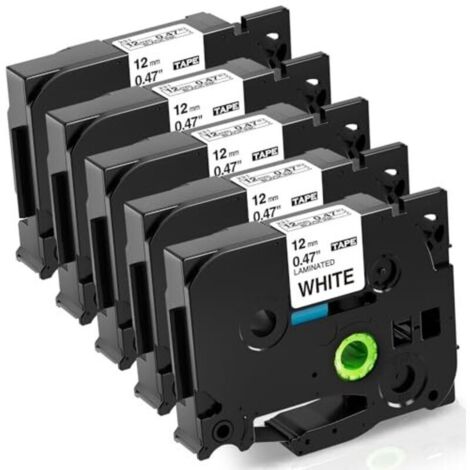 Cassette compatible TZe-231 12 mm, avec ruban Brother P-touch TZ Tze231 12 mm 0,47 laminé blanc. Compatible avec les étiqueteuses Brother P-touch PT-H110LB, PT-H107, H100R, E100, D410, D210 et H105.