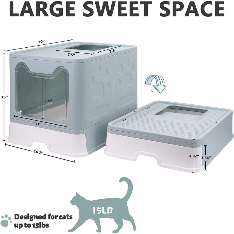 Cassette per Lettiera gatto chiusa, toilette per gatti chiusa grande pieghevole con Coperchio,Blu, lettiera chiusa per gatti lettiera per gatti con