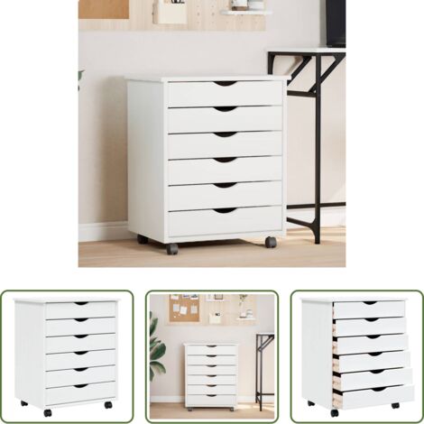 Cassetti -  Armadietto Rotante con Cassetti MOSS Bianco Legno Massello Pino