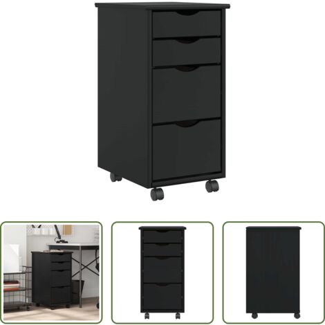 Cassetti -  Armadietto Rotante con Cassetti MOSS Nero Legno Massello Pino