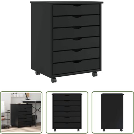 Cassetti -  Armadietto Rotante con Cassetti MOSS Nero Legno Massello Pino