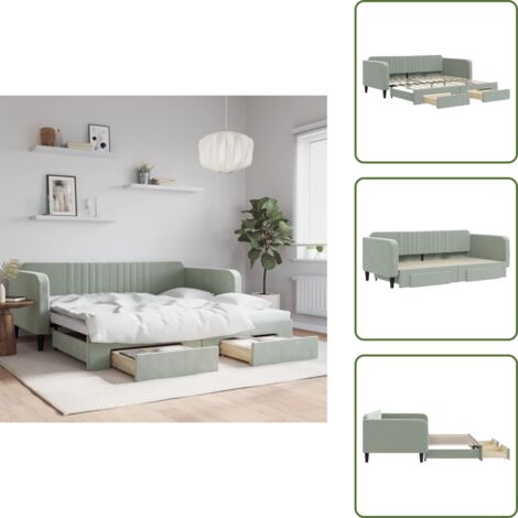 Cassetti con ruote - vidaXL Divano Letto Estraibile Cassetti Grigio Chiaro 100x200 Velluto - Divano letto moderno