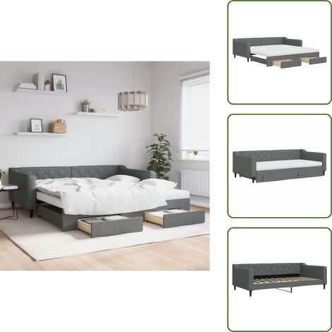 Cassetti con ruote - vidaXL Divano Letto Estraibile Cassetti Grigio Scuro 100x200cm Tessuto - Materasso in schiuma