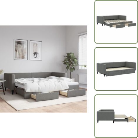 Cassetti con ruote - vidaXL Divano Letto Estraibile Cassetti Grigio Scuro 90x200cm Tessuto - Divano letto 2 in 1