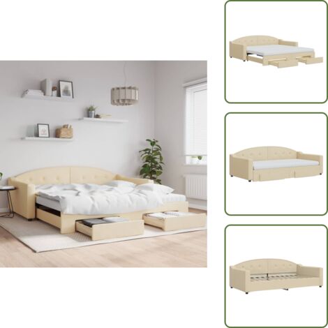 Cassetti con ruote - vidaXL Divano Letto Estraibile con Cassetti Crema 100x200cm in Tessuto - Materasso in schiuma