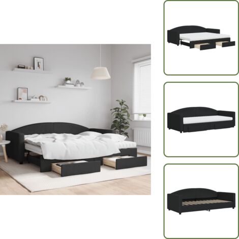 Cassetti con ruote - vidaXL Divano Letto Estraibile con Cassetti Nero 90x200 cm in Tessuto - Materasso in schiuma