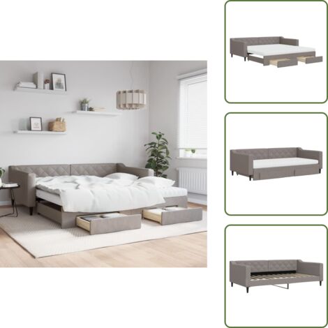 Cassetti con ruote - vidaXL Divano Letto Estraibile con Cassetti Tortora 100x200 cm Tessuto - Materasso in schiuma